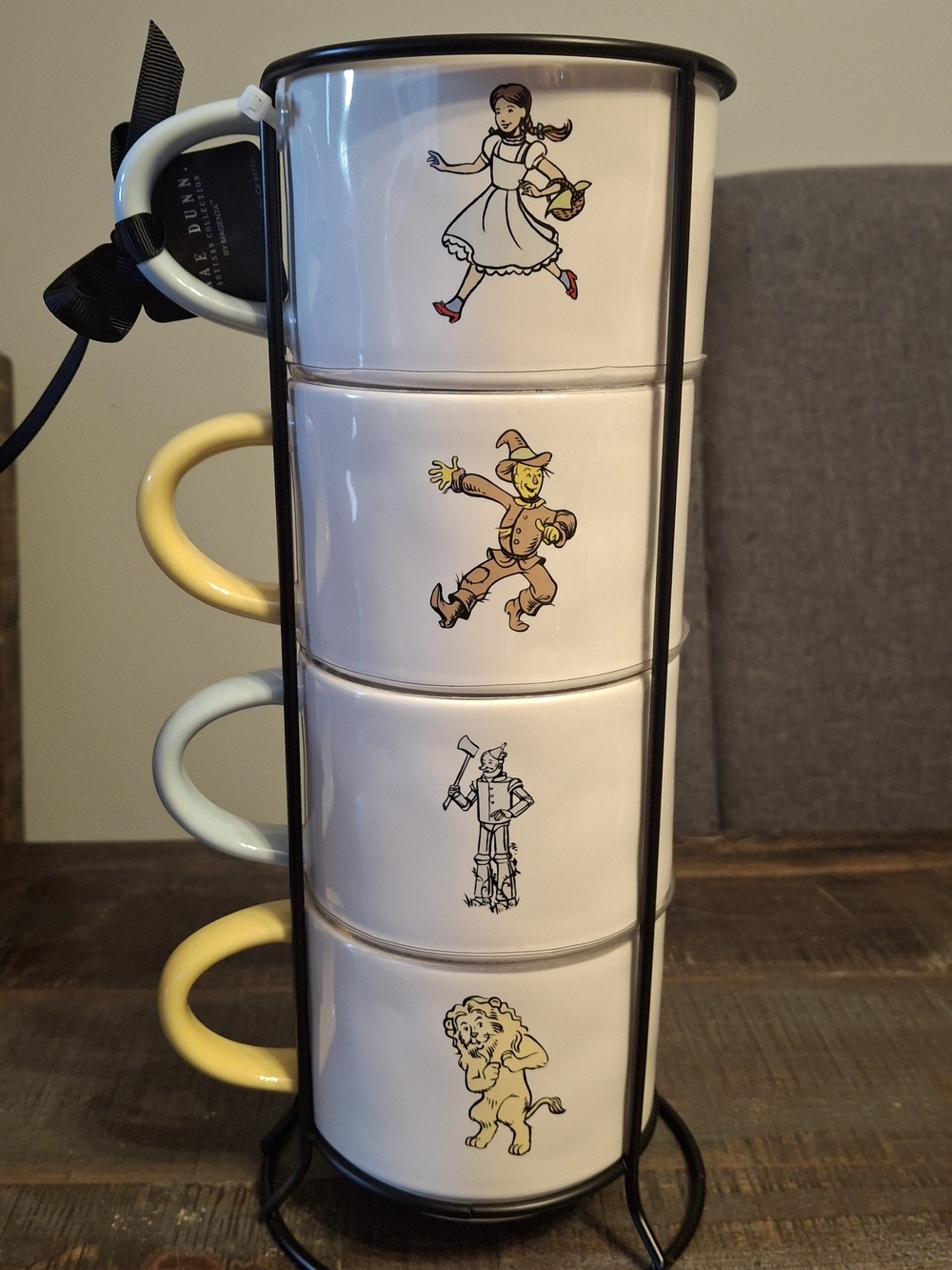 NWT Rae Dunn Wizard of Oz Stackable Mugs Set with Yellow and Light Blue Handles